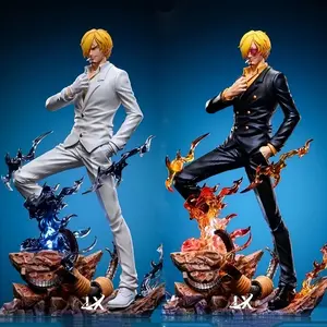 One Piece Sanji Figure, Black & White Suit Versions with Diable Jambe Effects,  Anime Gift For Men,Suit Design with Effect Base, Anime Fan Collection Model Double winged Double Headed Swappable GK Handheld Statue