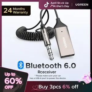 UGREEN Aux to Bluetooth 6.0 Adapter Wireless Receiver for Car Hands-Free with Built-in Microphone AUX 3.5mm Stereo Audio - Dealsforyourdays Auxiliary Cord Grey, #SummerVibes,mothersdaygift