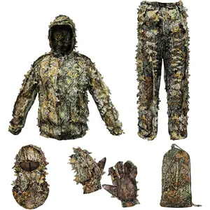 Adult 3D Leaf Ghillie Suit - Full Camo Hunting Suit with Hood, Lightweight Breathable Sniper Camouflage Wear for Hunting, Airsoft, Wildlife Photography