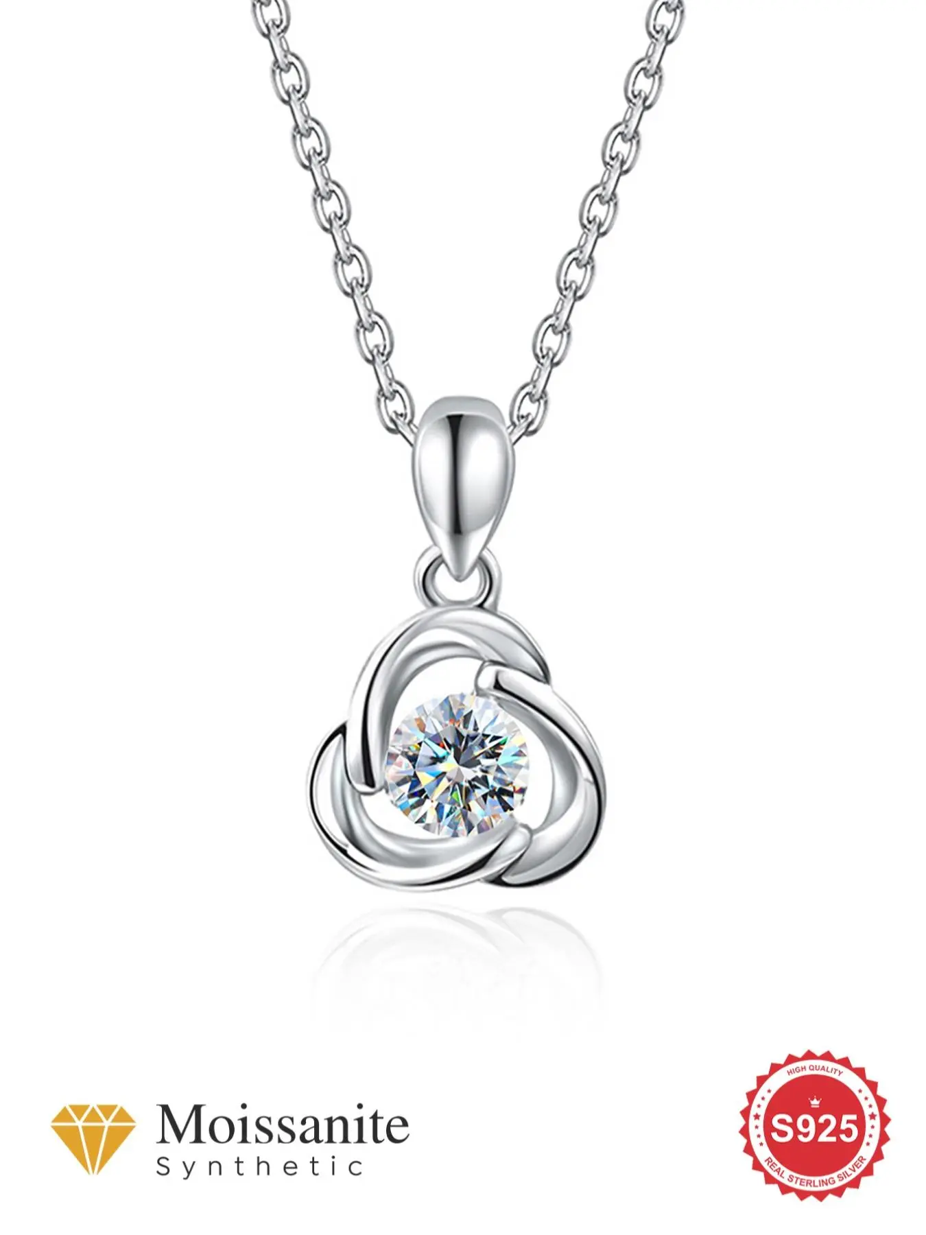 S925 Sterling Silver Synthetic Moissanite Necklace, 0.5ct Clover Windmill Design Pendant Necklace, Minimalist Charm Necklace, Fine Jewelry Gifts for Women, Girlfriend Gift, Cuban Chain Pendant