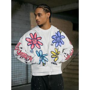 【Order Size Up】Men's Floral Print Fall Zip Up Casual Sweatshirt Zip Up Y2k Flower Hoodie