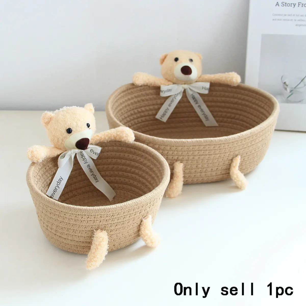 1pc Creative Bear Handmade Woven Basket, Rabbit Storage Box, Cosmetics Organizer, Cute Bunny Bear Desktop Tray, Multi-Purpose Storage Bin, Decorative Storage Basket, Decorative Storage Organizers, Storage Bins Baskets