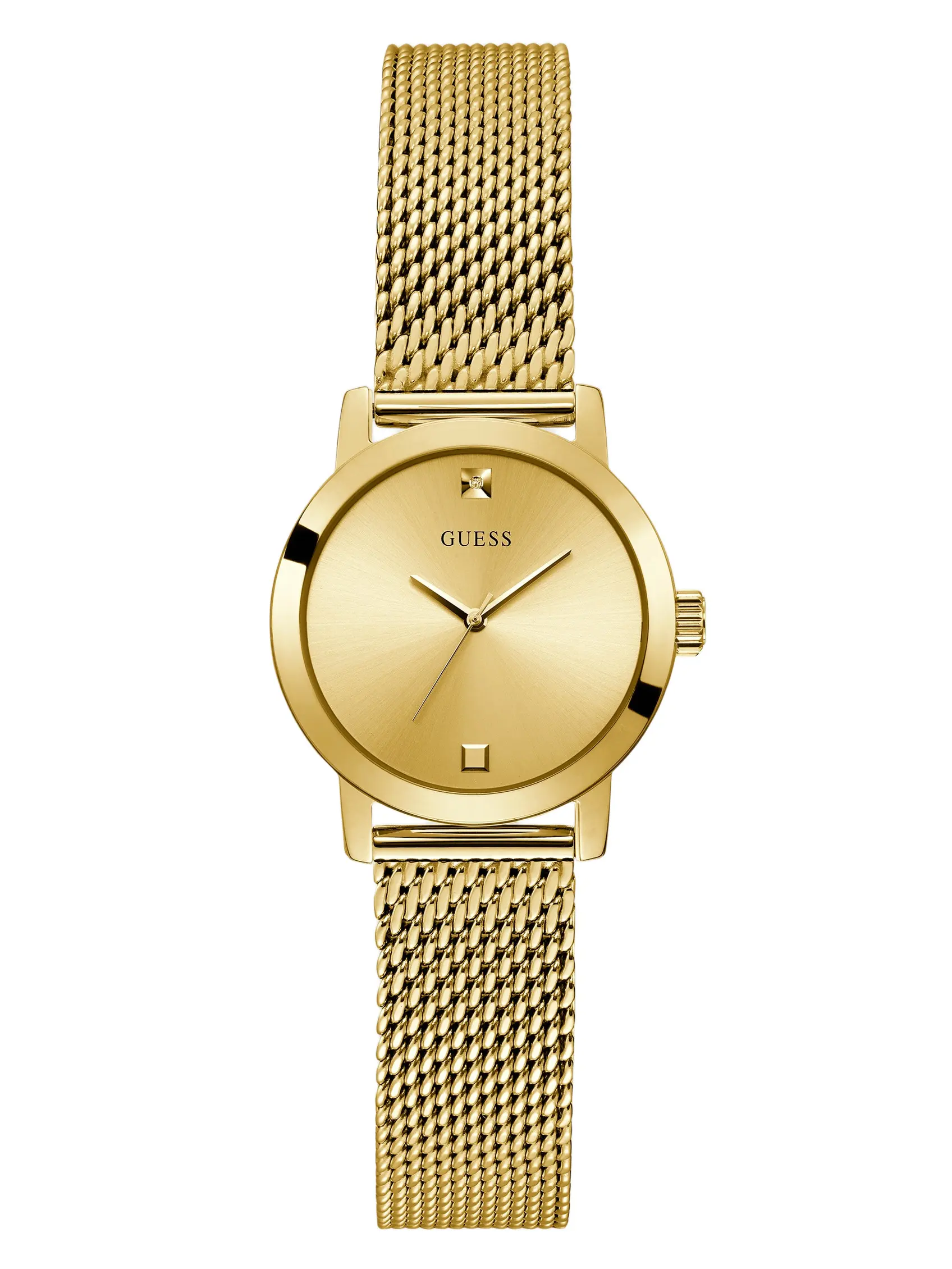 GUESS Female Gold-Tone Mesh Diamond Analog Watch