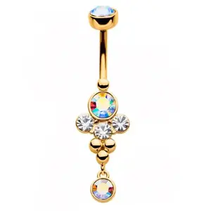 Gold PVD Rainbow Aurora CZ Array Belly Button Ring
