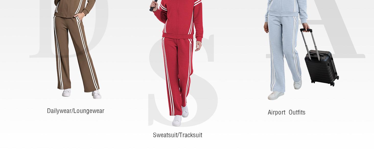 Casly Lamiit Women's 2 Piece Outfits Zip Up Sweatshirt Contrast Striped Wide Leg Sweatpants Suits Jogger Travel Matching Set Womenswear Long Sleeve Casual Clothes