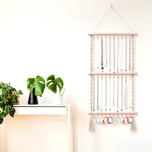 Hanging jewelry storage bag, equipped with a braided necklace rack and hook, used for wall-mounted jewelry storage, Hangable Storage