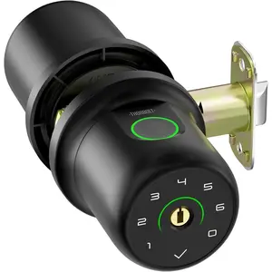 G1 Fingerprint Door Knob Lock with Keypad Biometric Auto-Lock 4 AAA Alkaline Batteries Interior Door Lock for Bedroom Garage Office Pantry Door Black