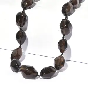 Smoky Quartz and  Black Spinel 450.00 ctw Beaded Necklace in Platinum Over 18 Inches
