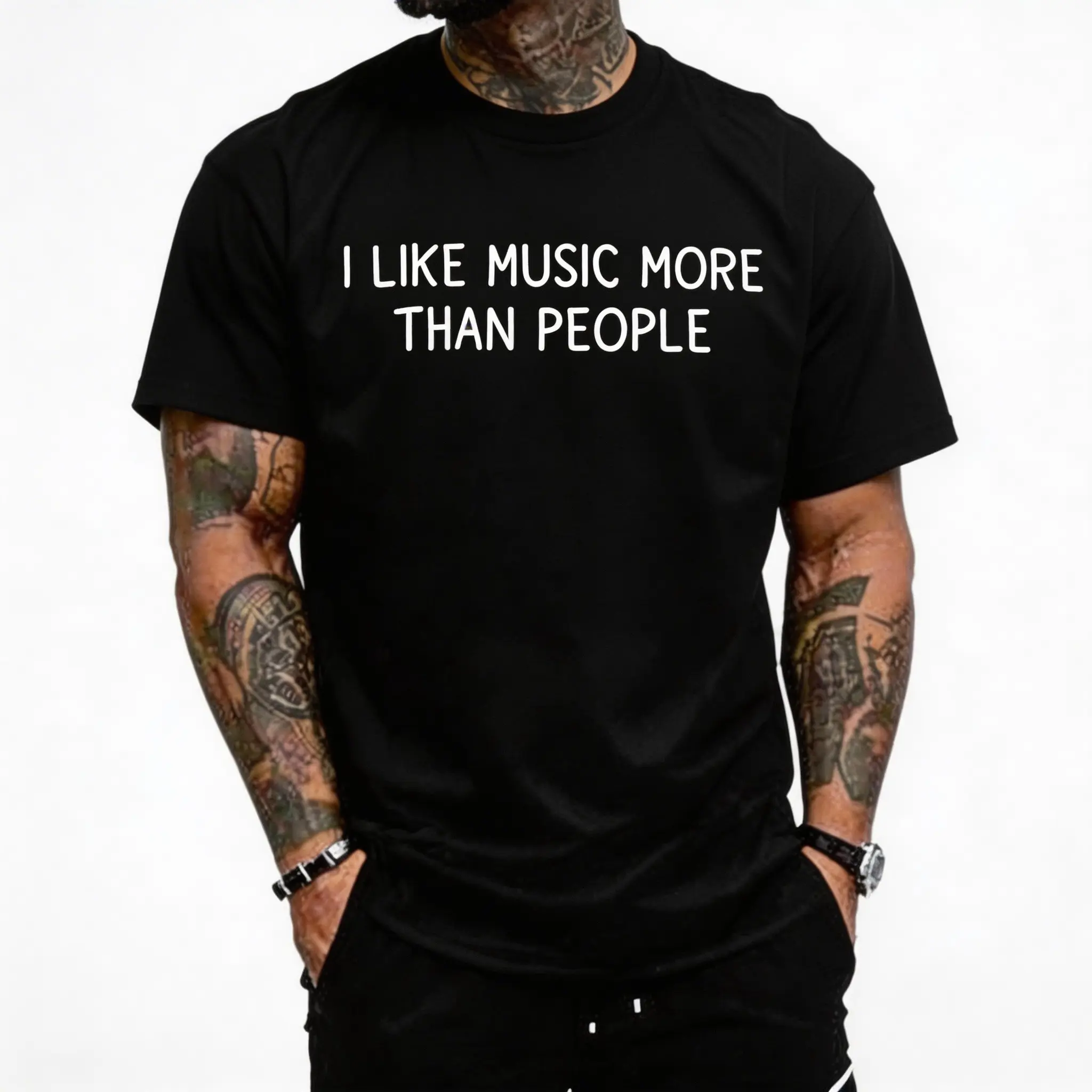 100% cotton Unisex I Like Music More Than People Simple Art Music Mood Design T-Shirt
