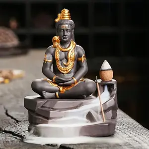 Shiva Buddha Ornament, Backflow Incense Burner, Bakhoor Burner, Handmade Purple Clay Incense Stick Holder, Home Decoration Supplies, without Incense, Scent