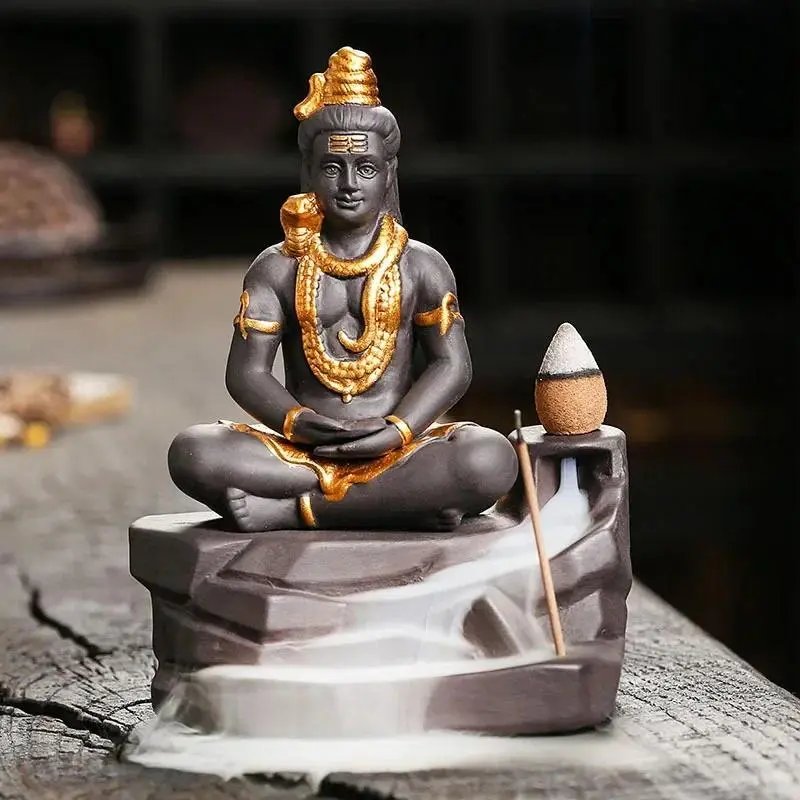 Shiva Buddha Ornament, Backflow Incense Burner, Bakhoor Burner, Handmade Purple Clay Incense Stick Holder, Home Decoration Supplies, without Incense, Scent