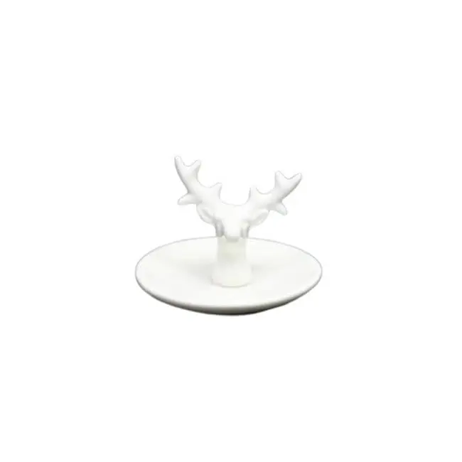 Deer Head Ceramic Jewellery Dish/Tray, White Color, diameter 4 inch