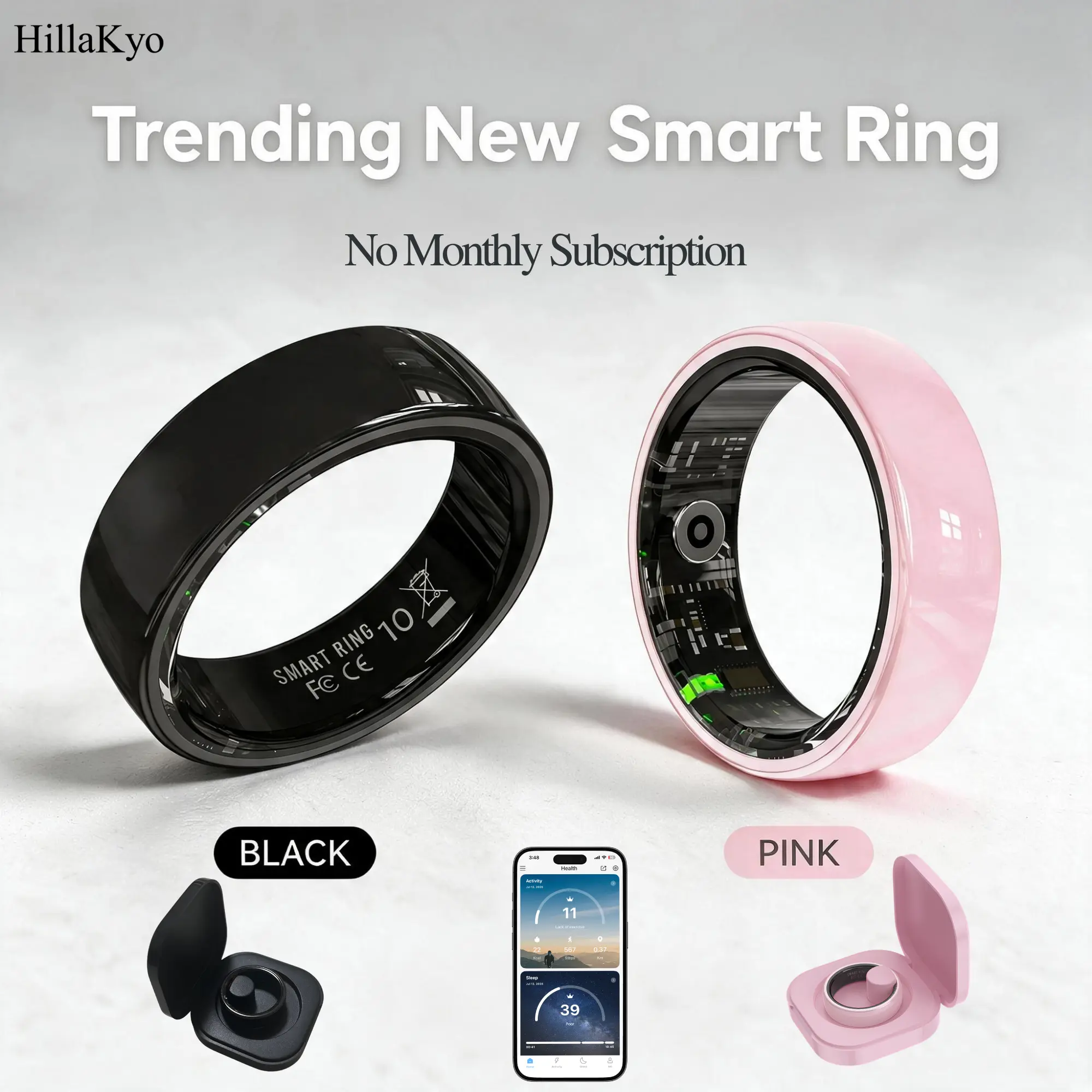 Hillakyo 2026 Popular Style Unisex Stainless Steel Metal Smart Ring - No Subscription Fee, 24/7 Sleep Health Tracking, HRV, Stress, Menstrual Cycle, Heart Rate, SpO2 Monitoring, Steps, Calorie Tracker, IP68 Waterproof, iOS&Android, Christmas Gift