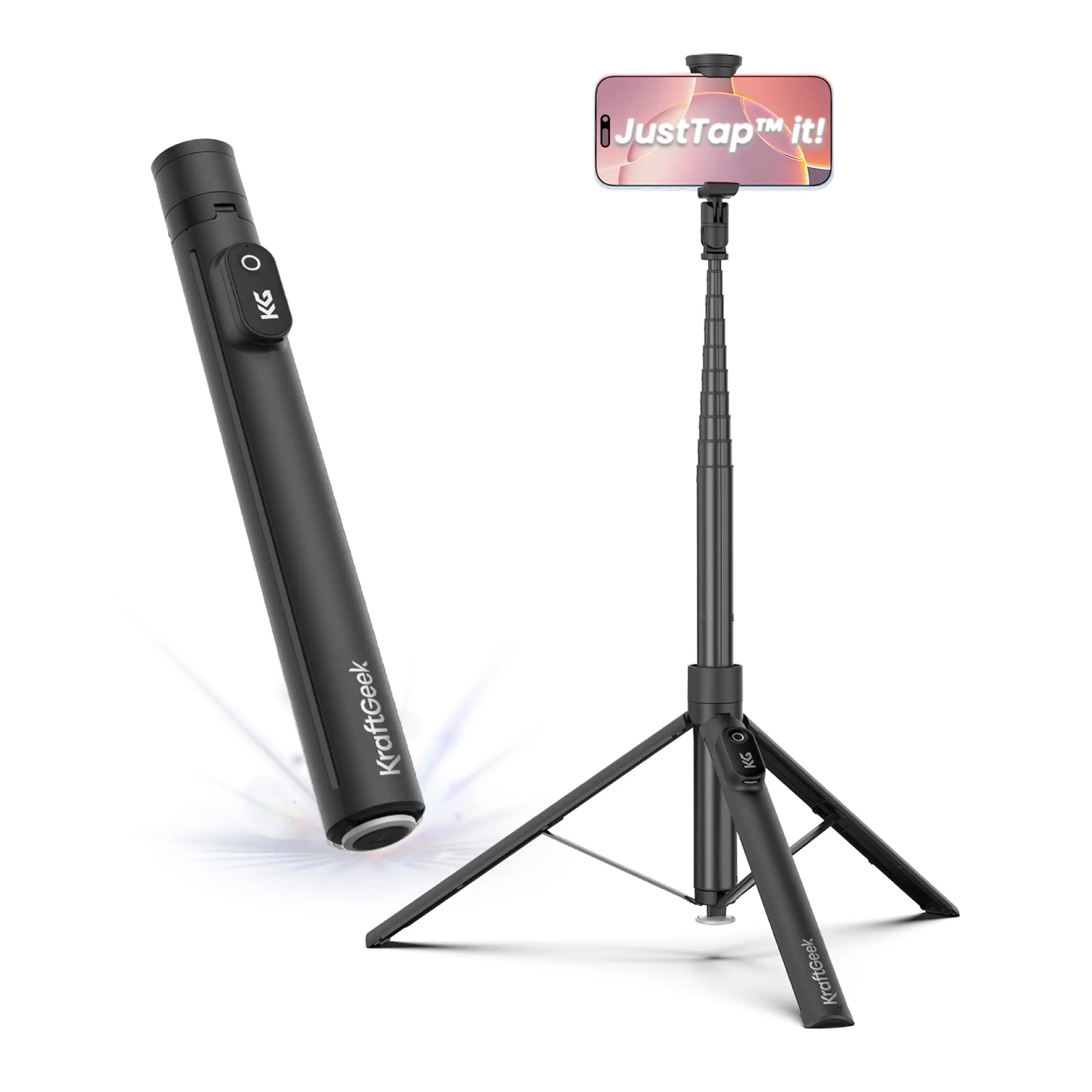 KraftGeek JustTap Tap-to-open Phone Tripod with Remote - Smartphone Vlogging Kit for Enhanced Video Capture summerwins