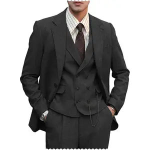 Mens Herringbone Tweed 3-Piece Suit Elevate Retro Formal Styles for Winter Weddings, Business Events & Vintage-Inspired Occasions