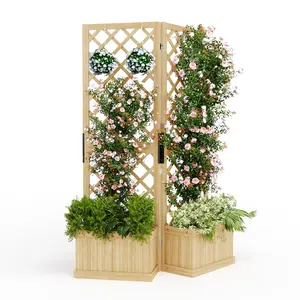 Garvee Outdoor Privacy Screen with Cedar Wood Garden Fence Panel, 41 x 10 x 65 inches, Includes 2 Hinged Independent Screens, Drainage Holes, and Plant Pot Kit for Bed Setup