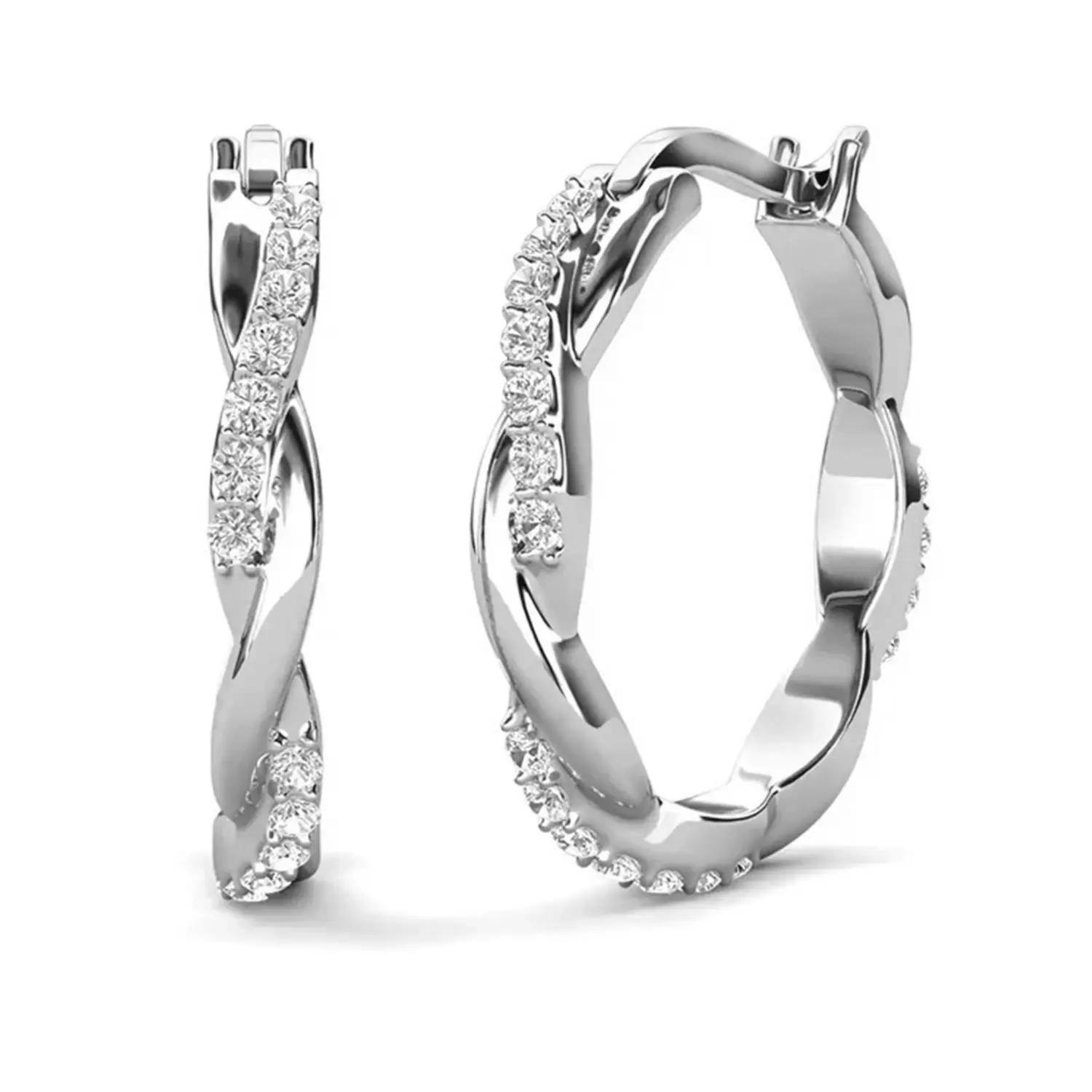 Lauren 18k White Gold Plated 22mm Twisted Hoop Earrings with Simulated Diamond Crystals