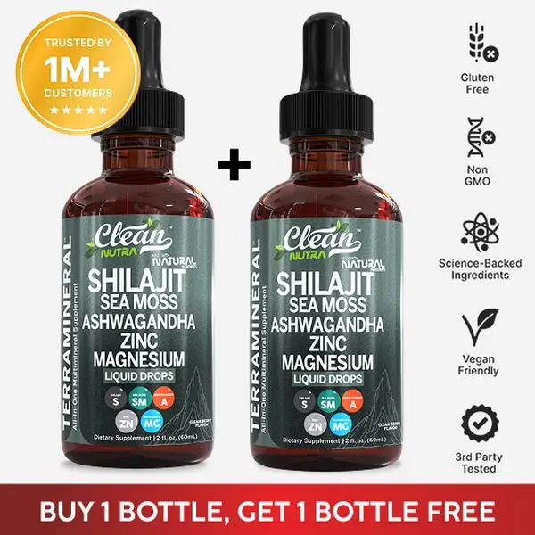 Clean Nutra Shilajit Drops BOGO + Sea Moss, Ashwagandha, Zinc & Magnesium Liquid Vitamins for Women and Men - TerraMineral