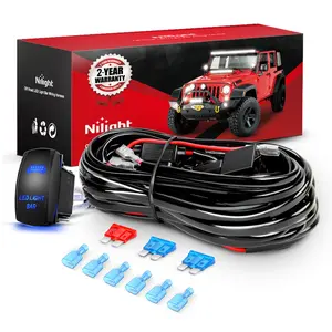 Nilight 16AWG LED Light Bar Wiring Harness Kit 12V On Off 5Pin Rocker Switch Laser Waterproof Toggle Power Relay Blade Fuse for Cars Boat ATV Trucks - 3 Leads Blue