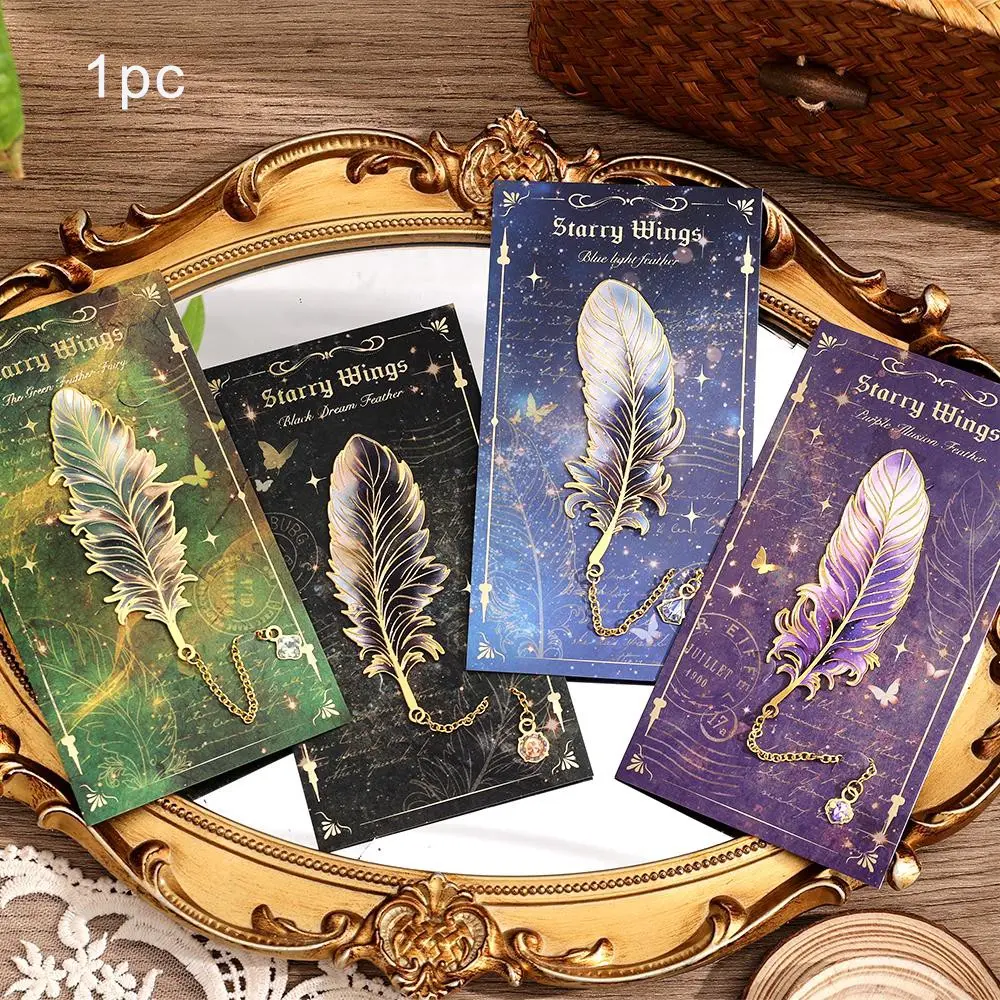 1pc Metal Feather Bookmarks Book Accessories with Chain Pendant Colorful Feather Design Unique Gifts for Book Lovers Writers Students Teachers Perfect for Birthday Christmas & Holiday