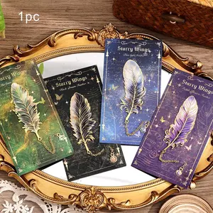 1pc Metal Feather Bookmarks with Chain Pendant Colorful Feather Design Unique Gifts for Book Lovers Writers Students Teachers Perfect for Birthday Christmas & Holiday