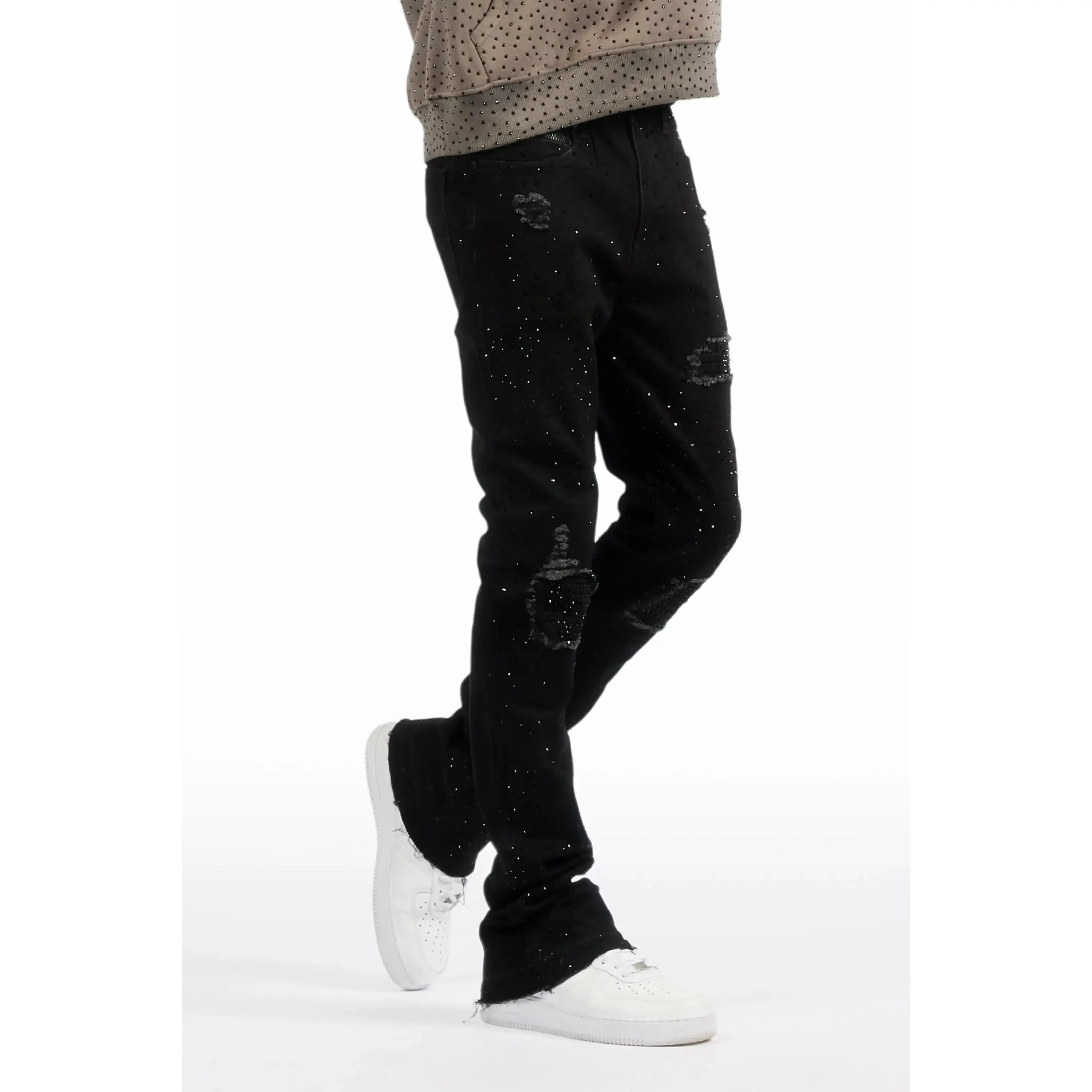 Prism Black/Black Rhinestone Stacked Flare Jean