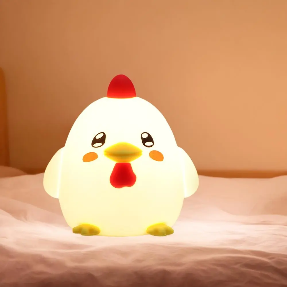 Squishy Silicone Chicken Nightlight - Dimmable Rechargeable Soft-to-Touch Indoor Light, Plastic Decorative Stress Relief Lamp for Children's Baby Nursery, Kids' Gift