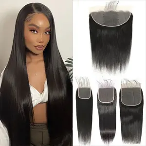 Straight Hair 2X6 13x4 Lace Frontal Closure Only 4x4 5x5 6x6 Lace Closure Brazilian Hair PrePlucked Hair Line Human Hair Closure