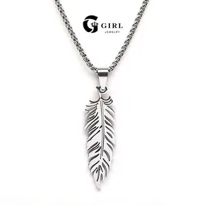 GGIRL Minimalism Lover Stainless Steel Feather Pendant Hip-Hop Men's Necklace,Fashion Casual Jewelry For Men and Women