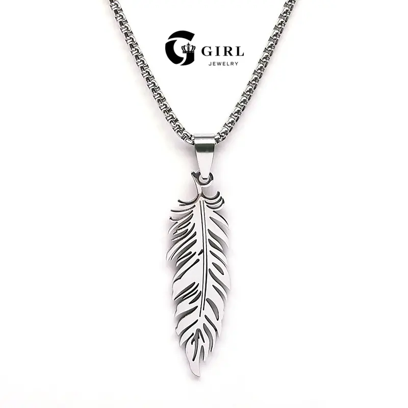 GGIRL Minimalism Lover Stainless Steel Feather Pendant Hip-Hop Men's Necklace,Fashion Casual Jewelry For Men and Women