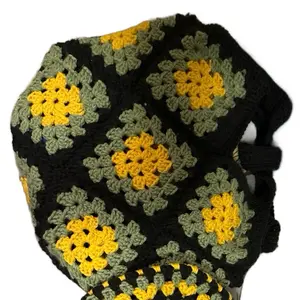 Granny Square Tote Bag - Handcrafted Crochet Design in Black, Yellow, and Green - Perfect for Everyday Use