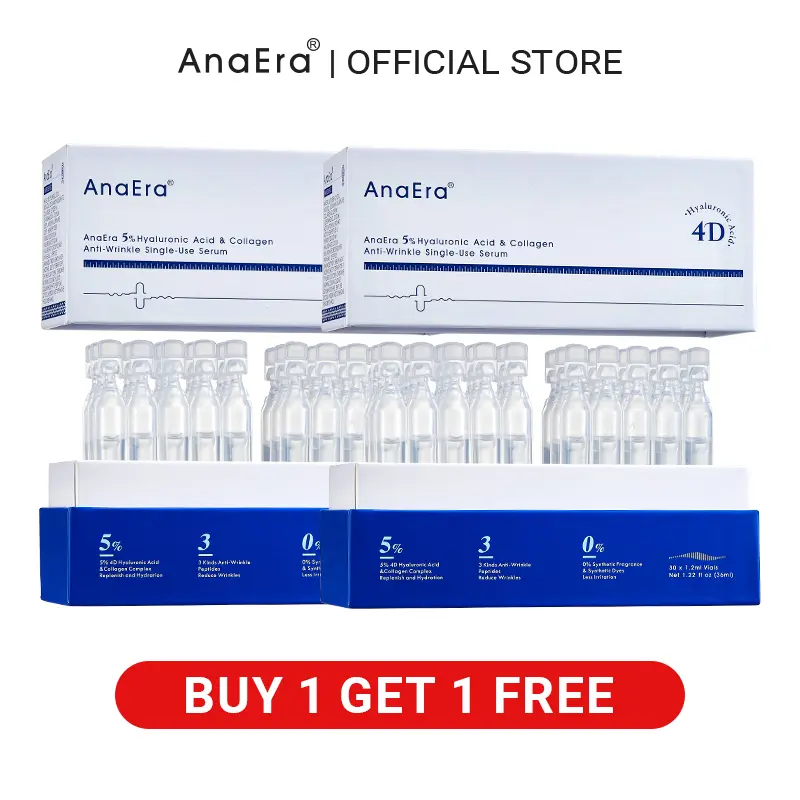 AnaEra Ultra-Moisturizing Serum | 5% 4D yaluronic Acid & Collagen Complex Smoothing Serum | Soothing, HydraHting | Triple Peptides | Plump and Glow | Smooth Skin, Fade Dry Wrinkles | Oily, Dry Skin | 2 PCS 1.2mlx60 (72ml)