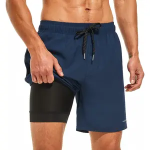 Mens 7" Swim Trunks with Compression Liner S-6XL Quick Dry Swimming Shorts Zipper Pockets SwimsuitsGift