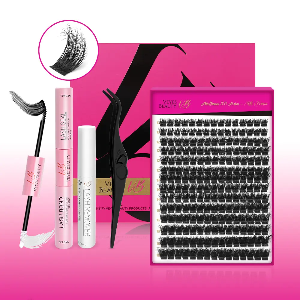 VEYESBEAUTY VB-Xtreme Lash Cluster, 3D DIY Mixed Length Individual Eyelashes, Polybutylene Terephthalate Fiber, Soft Durable Matte Black Fluffy for Makeup Extensions, Cluster Lashes, Eyelashes Clusters