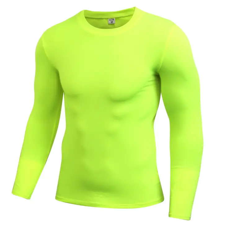 Men's Neon Yellow Long Sleeve Compression Top for Gym Running Workout - Quick-Drying Breathable Ultra-Light T-Shirt Menswear -  Camisa Manga Larga para Gimnasio, Correr o Trabajar