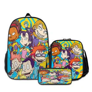 3PCS Rugrats-Backpacks for Girls Set, Cute School Backpack for Girls Boys with Lunch Box and Pencil Case, Aesthetic Bookbag for Teens, Lightweight Classic Backpack for Travel, Work, Picnic A-62