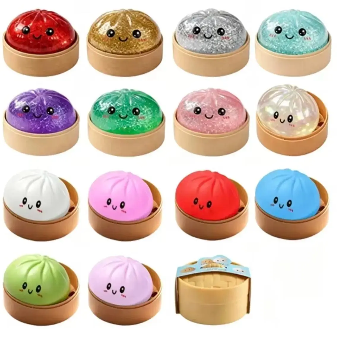 Dumpling Squishy Pack - Unisex Sparkle Effect Decompression Squishy, Blind Box with Random Color (Flash or Solid), Soft Slow Rebound Squishies, Stress Relief Adult Easter Basket Stocking Filler