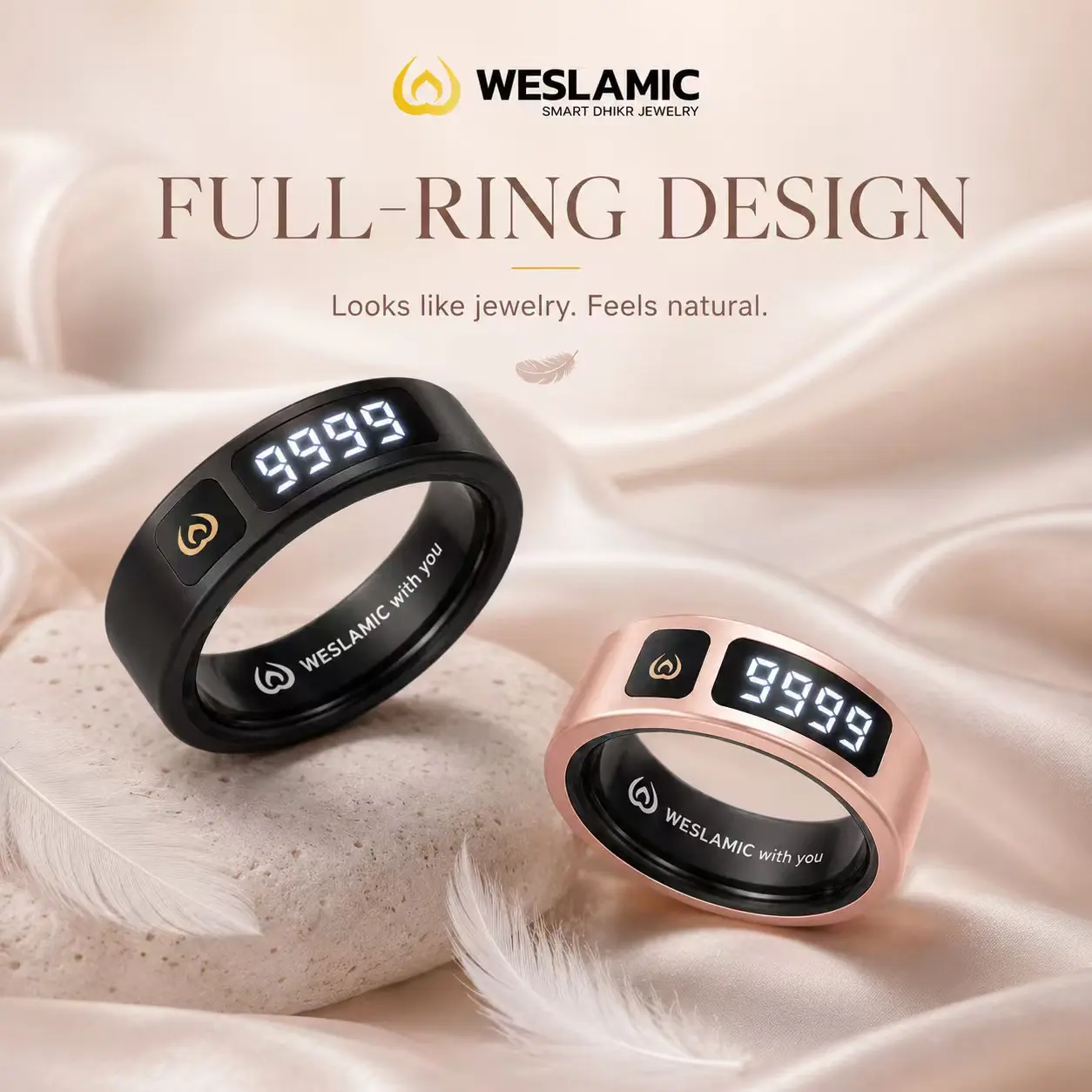 Weslamic Smart Dhikr Jewelry Custom Vibration Modes Flexible Reminders for Your Dhikr Habit | Available in Rosegold & Black in different sizes!
