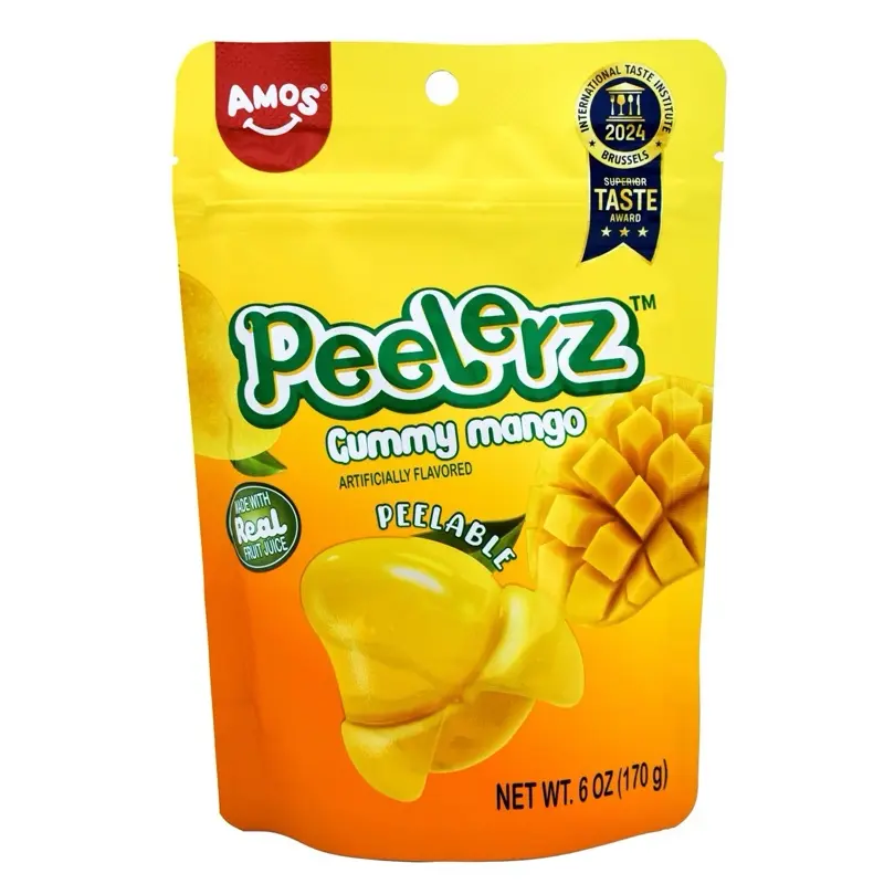 AMOS Peelerz Peelable Mango Fruit Shaped Candies - 6 oz (170g) Bite-Sized, Sweet, Juicy, Chewy, Tropical Tangy Snacks with Gelatin, Glucose in Resealable Bag, GMO Free, Authentic Tropical Experience, Great for Snacking