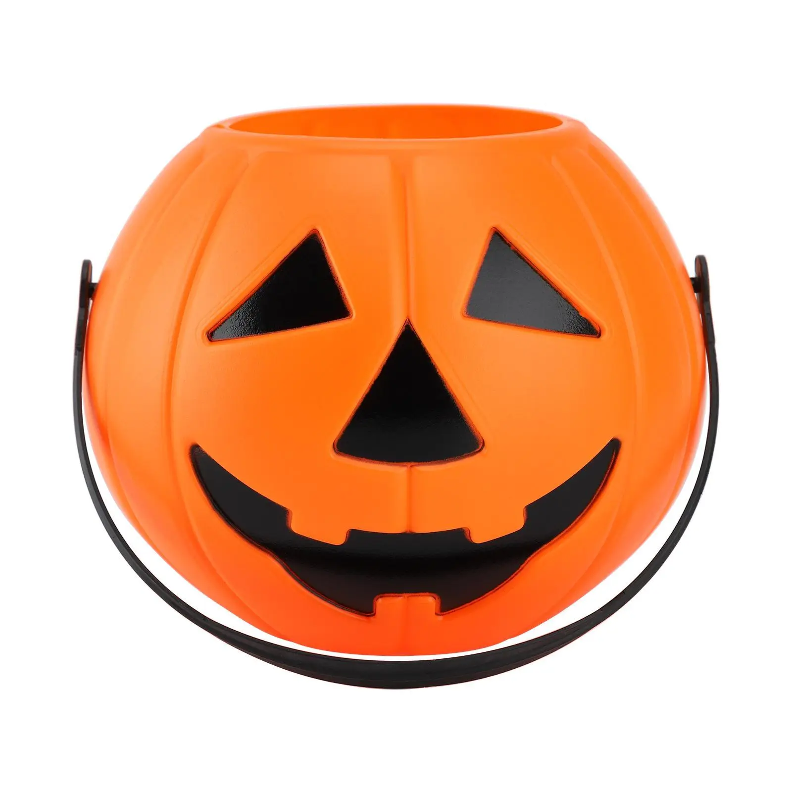 Halloween Orange Plastic Round Pumpkin Treat Pail - 1 s, Single, Horror-Themed, Eco-Friendly, Safe, Lightweight, Portable Bucket for Party, Haunted House Decorations (No Extra Items Included)