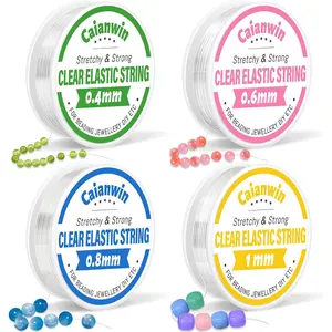 Caianwin Elastic Bracelet String Cord Set 4 Rolls Stretchy Bracelet String 0.4mm 0.6mm 0.8mm 1mm Transparent Beading Thread Clear Bead Cord for Beading, Bracelet and Jewelry Making