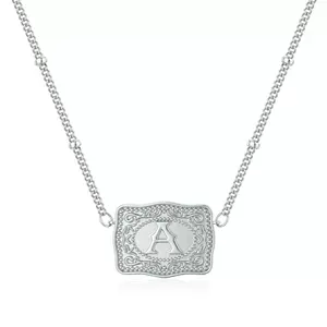 26 English Alphabet Belt Buckle Necklace Embossed Copper Necklace Belt Buckle Shape Necklace with Intricate Cuban Link Chain Exquisite Jewelry Gift