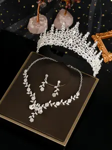 Bridal Jewelry Set with Rhinestones, Alloy Construction, Includes Wedding Crown, Necklace, Earrings, Four-Piece Set for Weddings and Events
