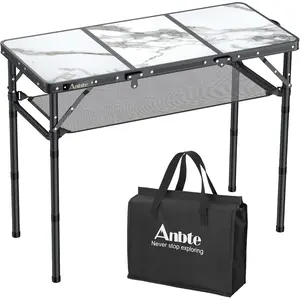 Folding Camping Table, Aluminum Small Folding Table 3 Adjustable Height Max 27.5", Portable Table with Carry Handle, Lightweight, for Outdoor Indoor Travel Camping Picnic BBQ, 34.6" x 15.7"