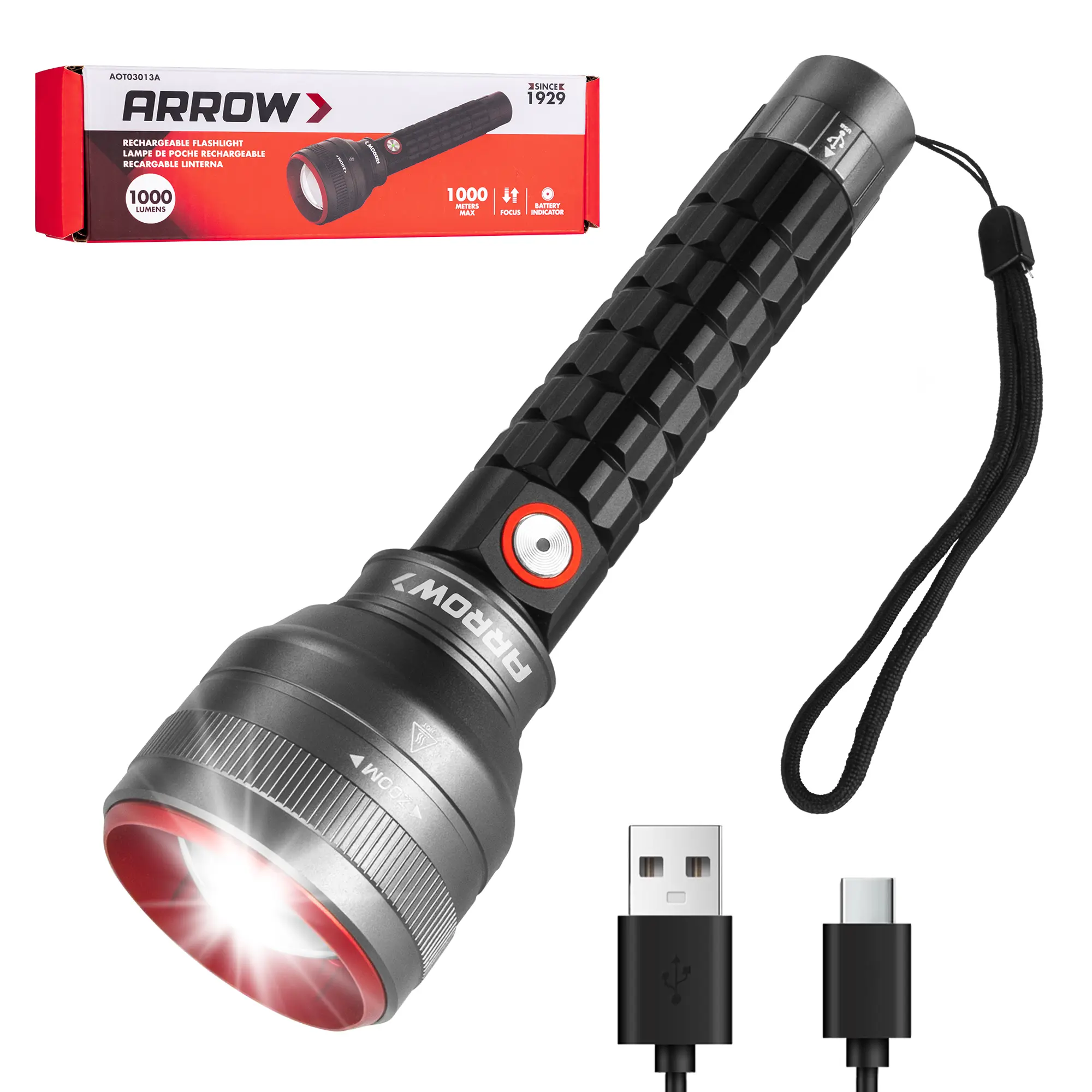 #toolupgrade Arrow Rechargeable Flashlights 1000 Lumens Long Range 3280 FT, Bright LED Flashlight with Memory Function, Zoomable Flash Light with 4600mAh Battery, USB-C Charging for Repair, Outdoors & Emergency