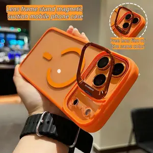 Metal Magnetic Lens Holder Magsafe Phone Case,Slim Hard Back Soft Edge For iPhone 17 16 15 Pro Max 14 13 12 Plus Air Wireless Charge Stand Cover Clear