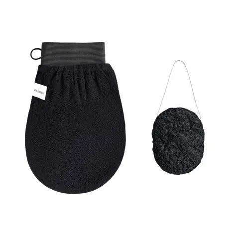 Wildpier™️ Luxe Deep Exfoliating Glove and Bamboo Charcoal Konjac Sponge - Shower Tools, Body Scrubber, Plant-Based, Eco-Friendly, Biodegradable essential body scrub Smooth Bath