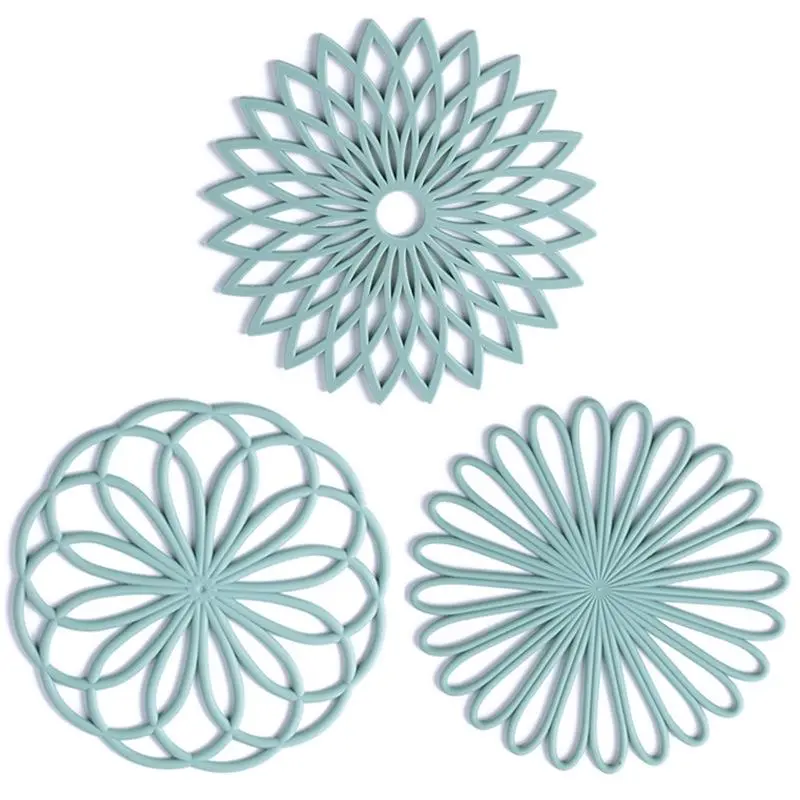 3Pcs Silicone Trivet Mat, Non-Slip & Heat Resistant Modern Kitchen Hot Pads for Table & Countertop, Multi-Usage Trivet for Cooking, Bowls Mats, Dish Mats, Pitchen Coasters