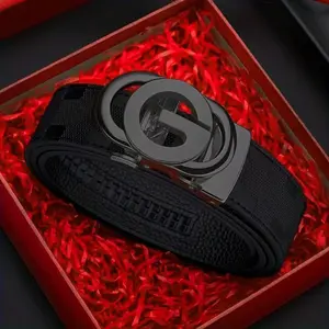 Luxury Cowhide Business Belt - Men's Stylish Alloy Buckle Automatic Button - Durable, Comfortable, Multiple Size, Ideal For Work And Business Attire