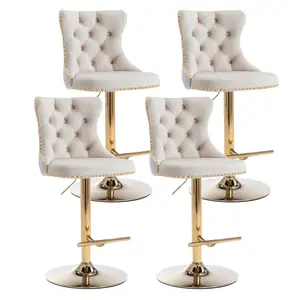 Set of 2 or 4 Modern Swivel Adjustable Bar Stools, Velvet Tufted Bar Chairs with Golden Leg & Backrest and Nailhead Trim, Comfortable  cushioned bar chair ,For Kitchen Island, Counter Height Chair for Kitchen, Bar, Dining Room,summervibes summervibes